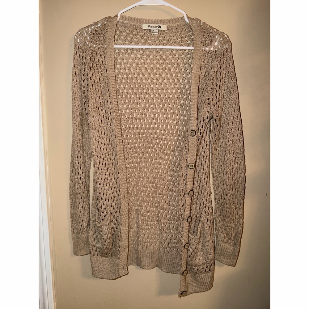 Forever 21 Beige Open-Knit Cardigan